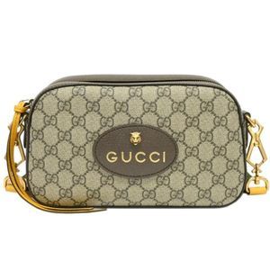 Gucci GG Supreme Sherry Line Tiger Head Shoulder Bag Beige